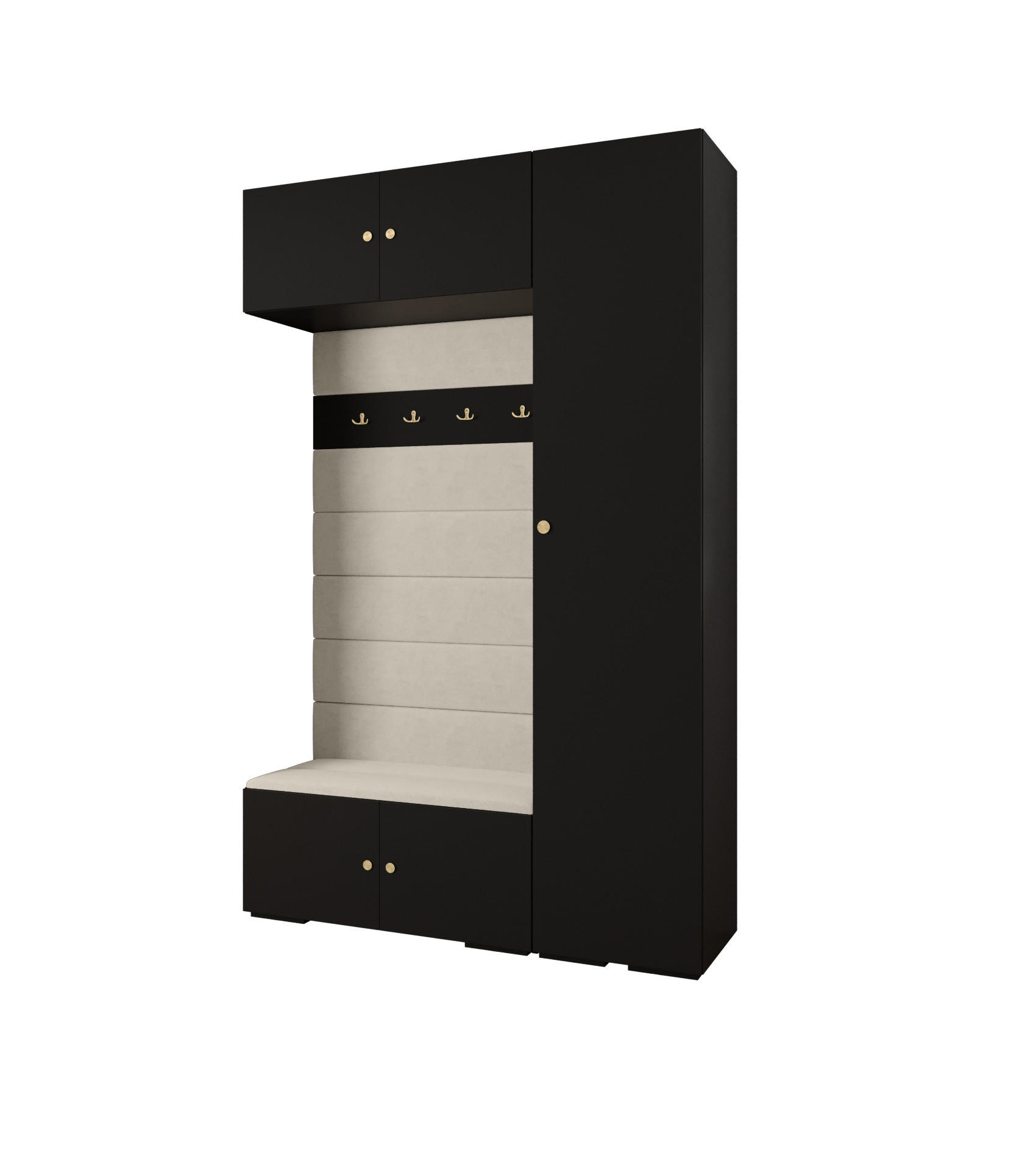 Abiks Möbel Garderoben-Set Schwarz, Beige, Gold 150x236.7x47 cm