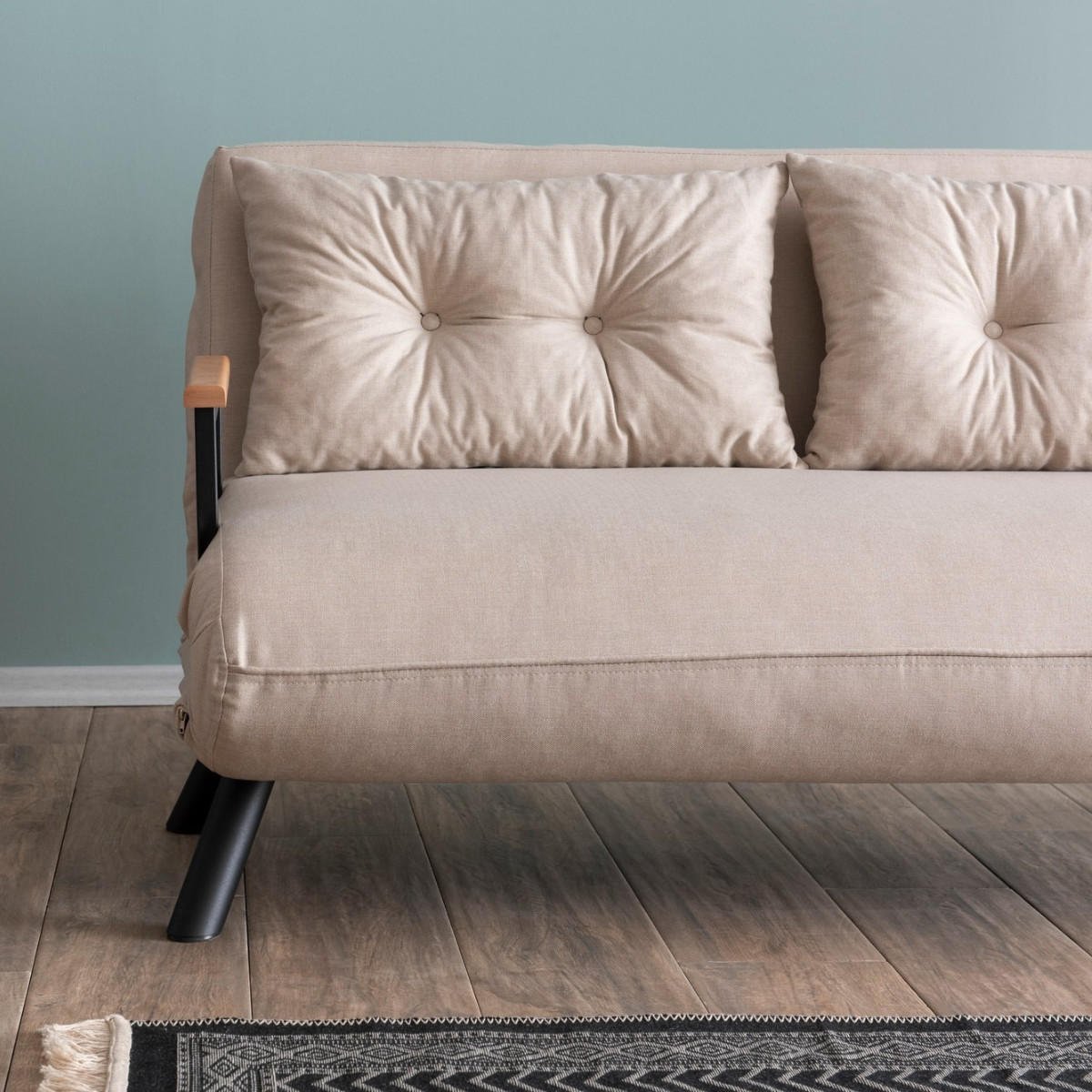 SCHLAFSOFA für 2 Personen mit Stoffbezug und Metallfüßen 133/50/41 cm - Beige, Metall (50/41/133cm) - Calicosy