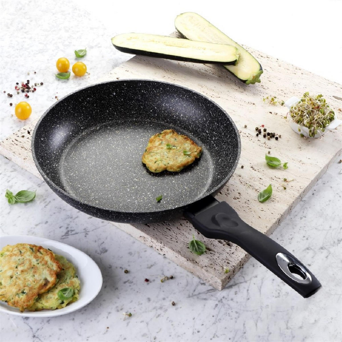 PFANNE Schwarz 40/28/5.5 cm TS1256 - Schwarz, Metall (28cm) - Tiross 