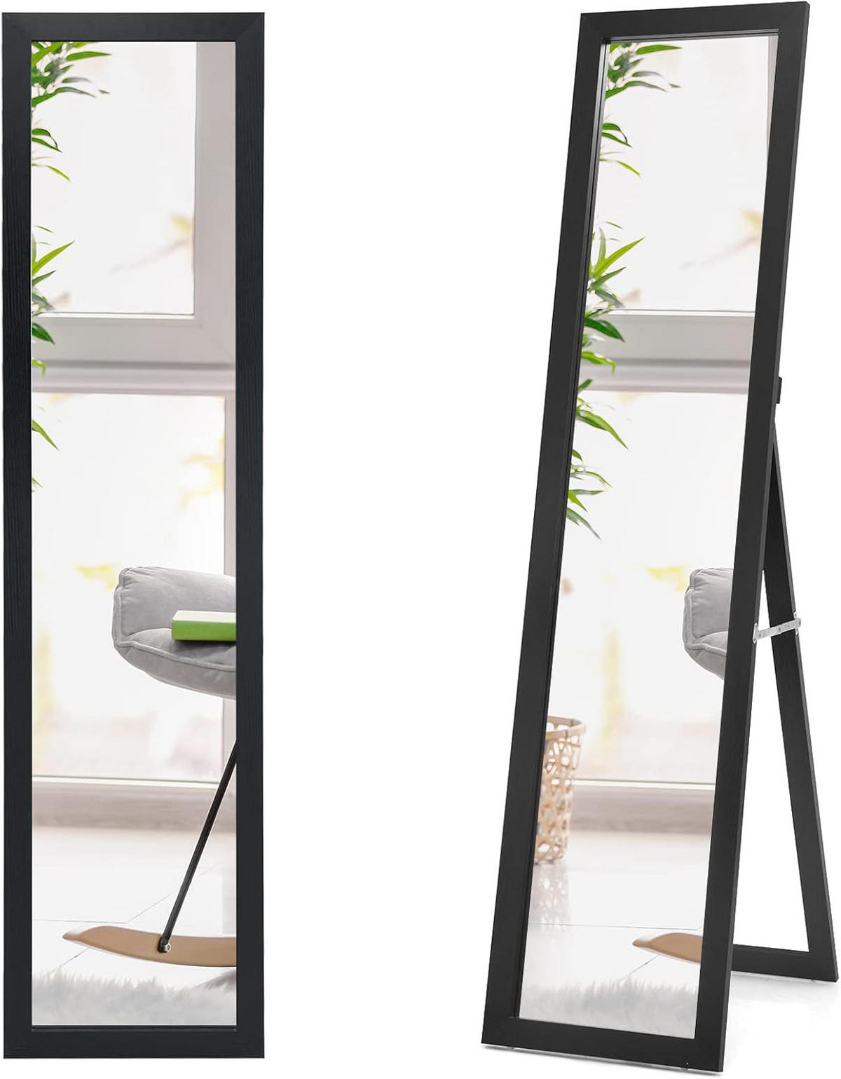 STANDSPIEGEL mit Holzrahmen Schwarz - Schwarz, Glas (50/155/37cm) - COSTWAY