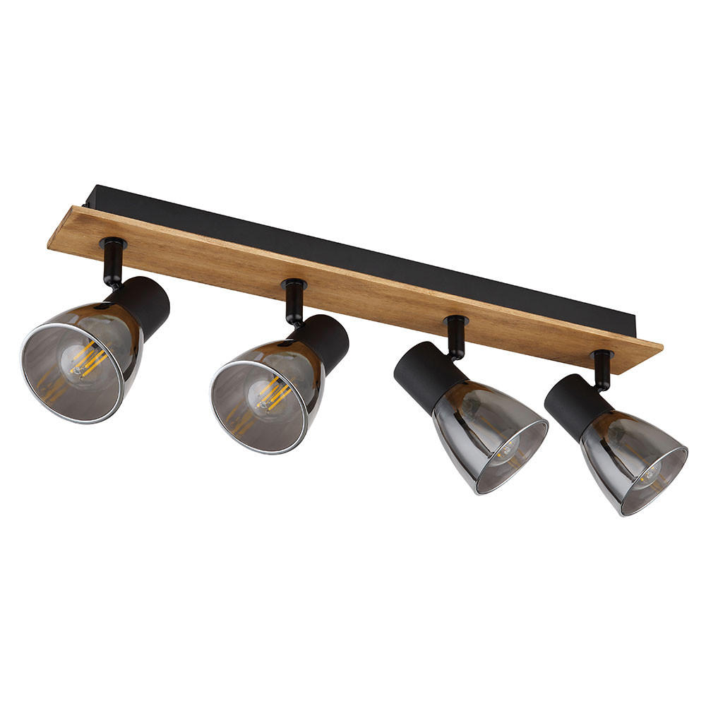 LED DECKENLEUCHTE Holz Schwarz Rauchglas - Schwarz, Holz (50/7/15.5cm) - Globo Lighting