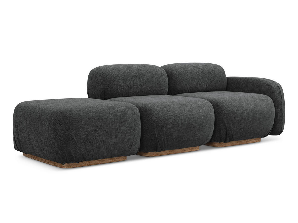 3-SITZER SOFA Links Chenille Stoff Grau - Dunkelgrau/Braun, Holz/Textil (258/73/95cm) - Makamii
