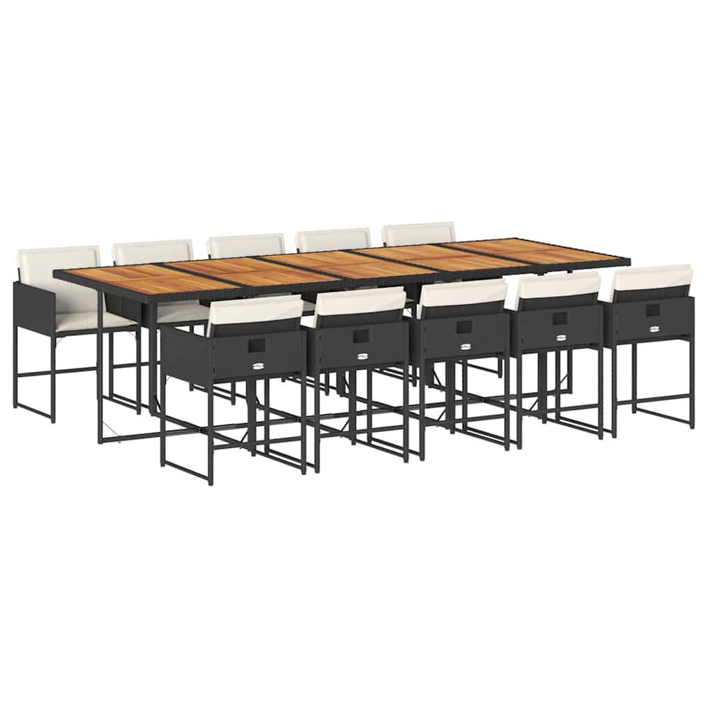 GARTEN-ESSGRUPPE 11-TLG. Mit Kissen Schwarz Poly Rattan - Creme/Schwarz, Kunststoff - vidaXL