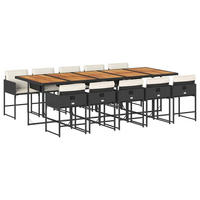 GARTEN-ESSGRUPPE 11-TLG. Mit Kissen Schwarz Poly Rattan - Creme/Schwarz, Kunststoff - vidaXL