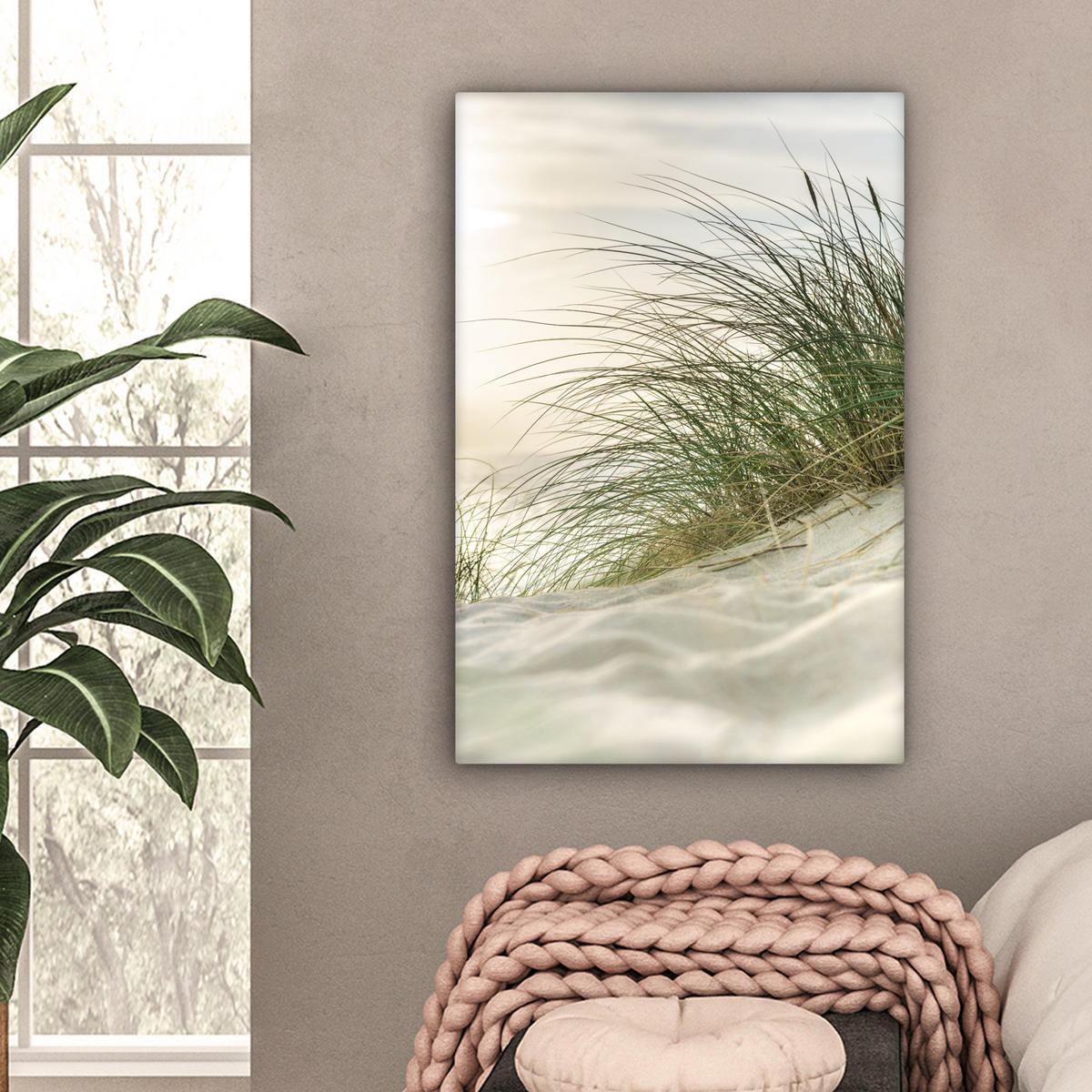 LEINWANDBILD Dünen mit Strandhafer in der Sonne des Nationalparks Schleswig-Holsteinisches Wattenmeer Wanddeko Schlafzimmer 60x90 cm - Creme, Textil (60/90cm) - MuchoWow