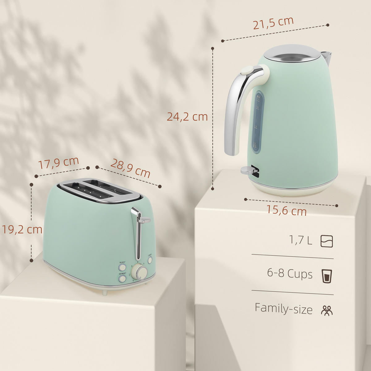 WASSERKOCHER-TOASTER-SET DE-17459 Grün - Grün, Metall (15.6/24.2/21.5cm) - ComfortXL