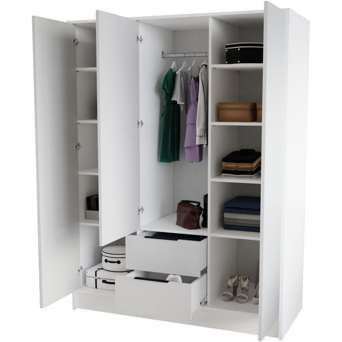 DREHTÜRENSCHRANK Nero 150/51/200 cm mit Lamellen weiß+schwarz - Schwarz/Weiß, Holzwerkstoff (150/200/51cm) - Beautysofa