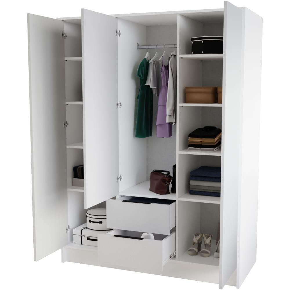 Thumbnail - Beautysofa Drehtürenschrank, Eiche Artisan, Weiß, Holzwerkstoff, 11 Fächer, 2 Schubladen, 150x200x51 cm, Schlafzimmer, K...