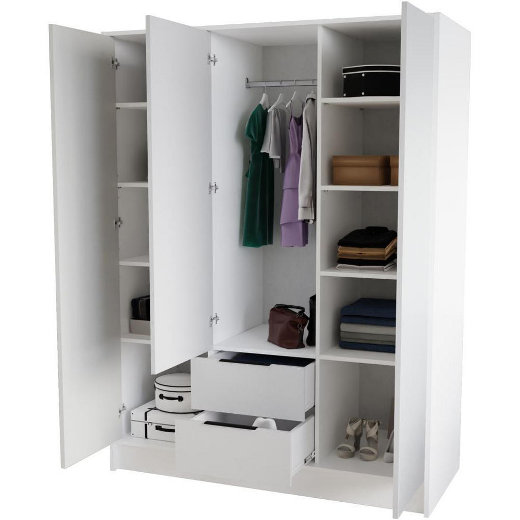 Thumbnail - Beautysofa Drehtürenschrank, Weiß, Holzwerkstoff, 11 Fächer, 2 Schubladen, 150x200x51 cm, Schlafzimmer, Kleiderschränke,...