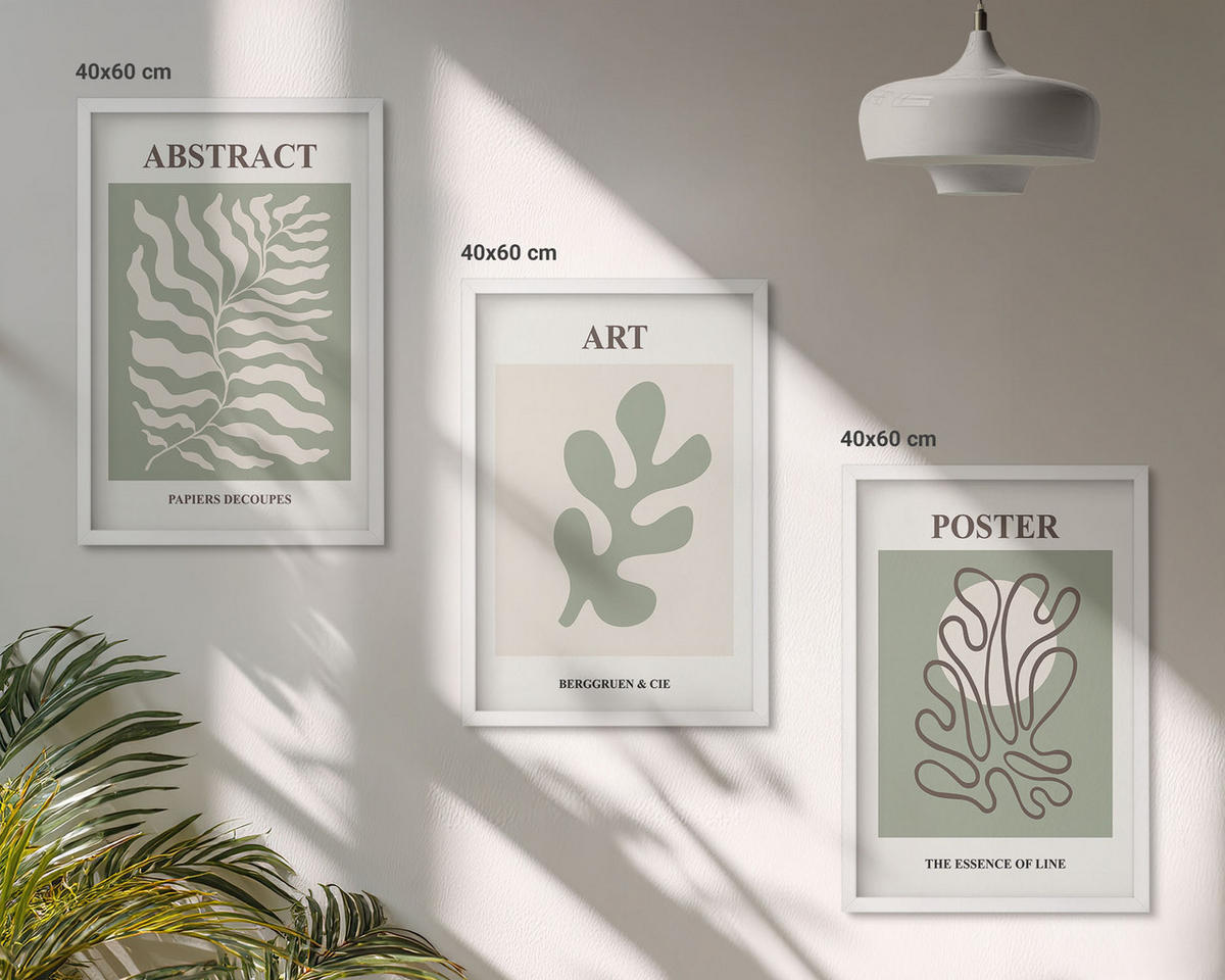 WANDBILDER 3er-Set - 40x60 cm Weißer Rahmen - Poster mit Pflanzenmustern von Matisse - Weiß, Kunststoff (40/60cm) - ArtPrintCave