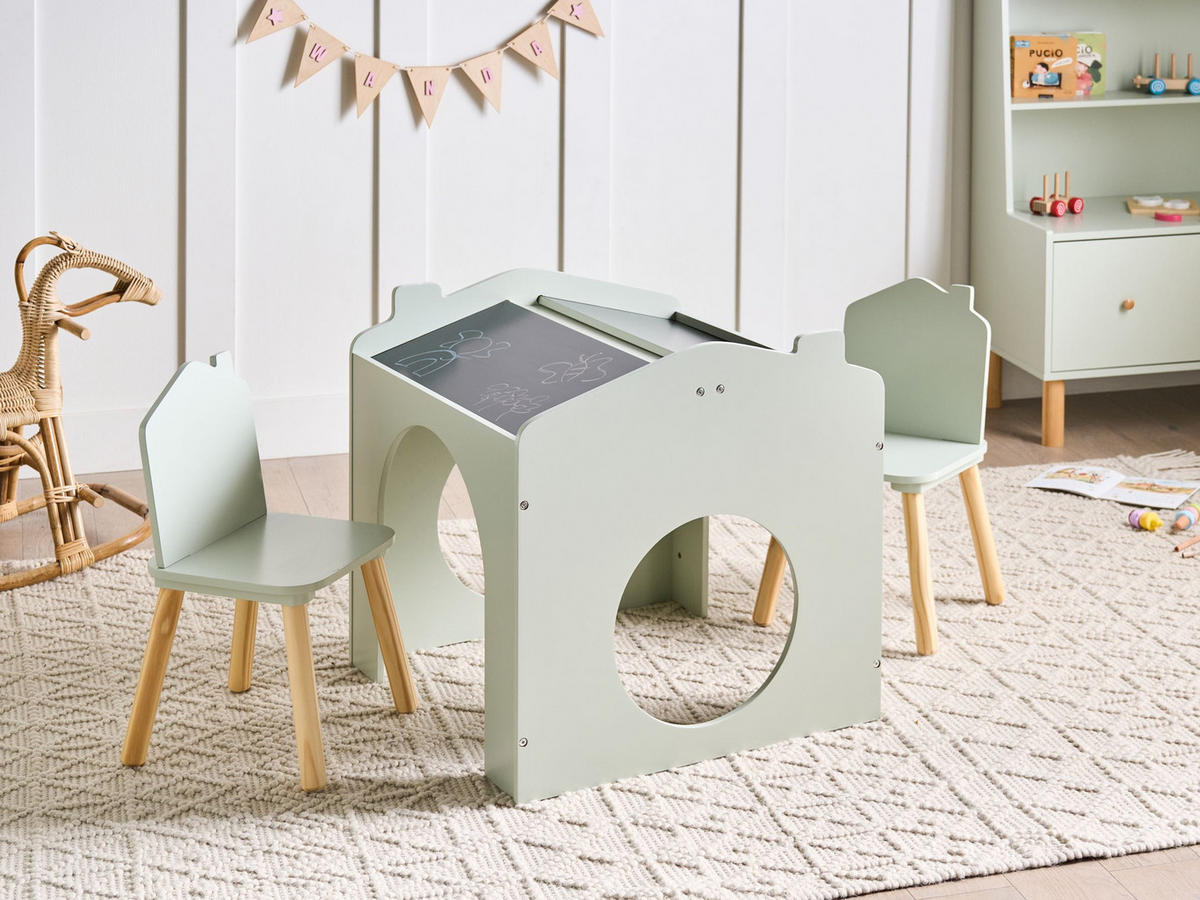 KINDERTISCH mit Stühlen Hellgrün Quilpie - Hellbraun, Holzwerkstoff (59/59/61cm) - Beliani