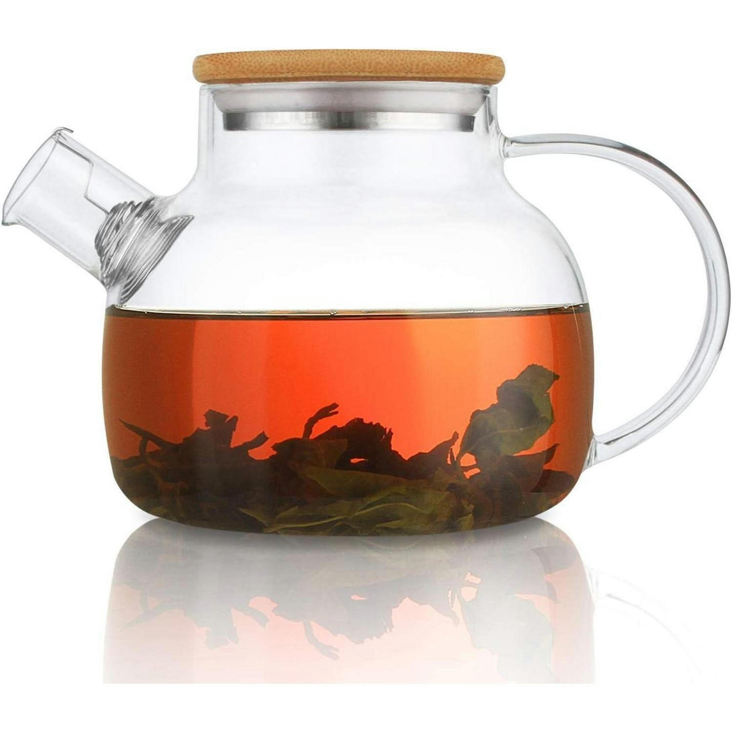 TEEKANNE Glas 900 ml mit Siebeinsatz und Bambusdeckel - Transparent, Glas (21/21cm)