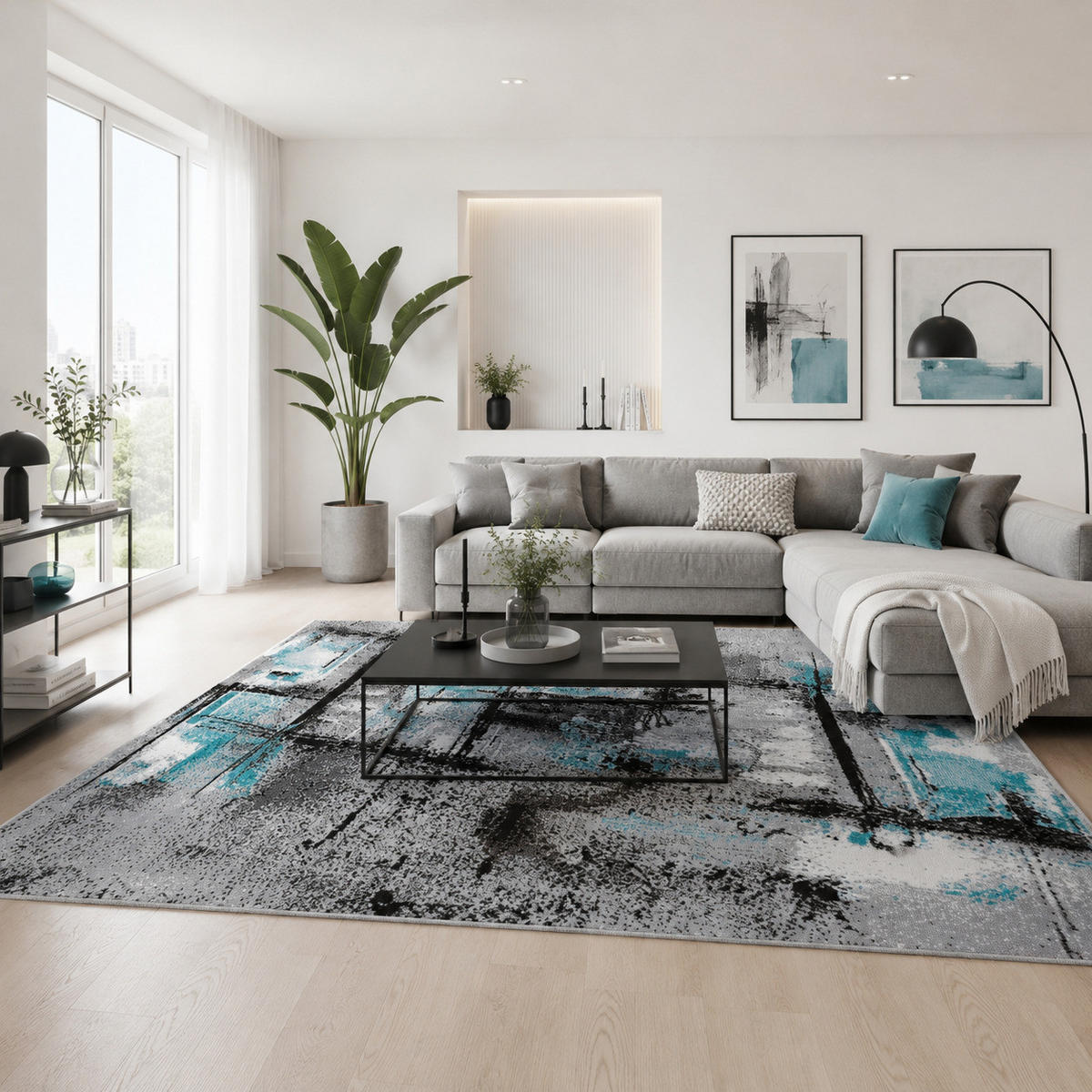 DESIGNER TEPPICH SAMBA MODERN URBAN - Türkis/Grau, Textil (160/230cm) - Pergamon