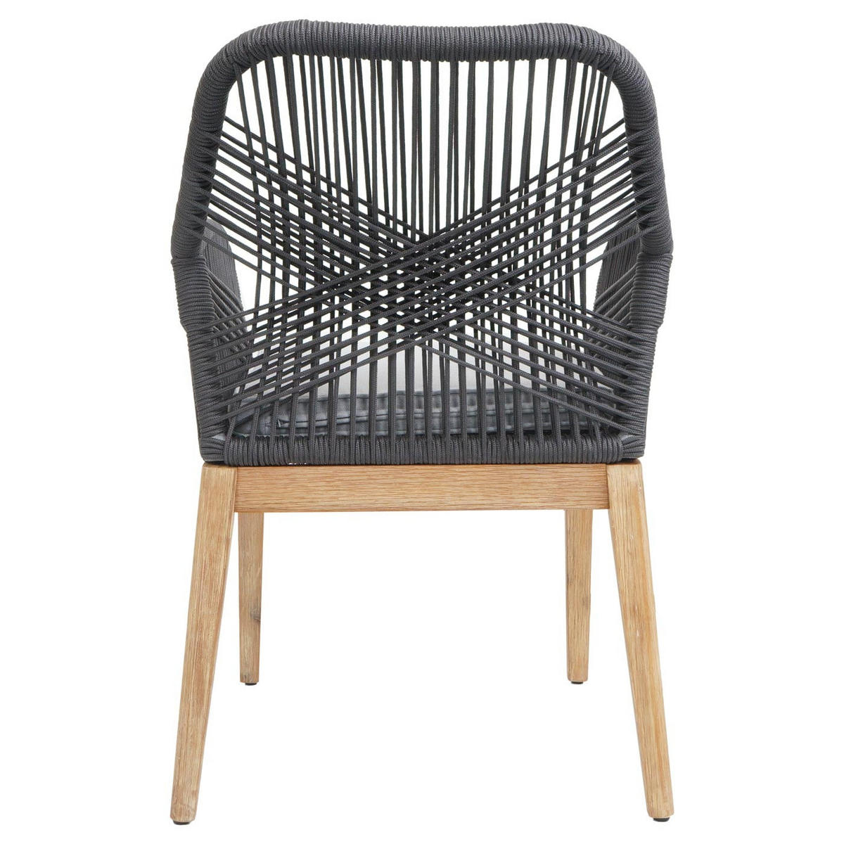 GARTENSTUHL 2er-Set HxBxT 85x58x59cm Sitzhöhe 47cm wetterfest Seilgeflecht Rope Holz Akazie Dunkelgrau Kissen Hellgrau - Dunkelgrau, Holz (58/85/59cm) - PROREGAL