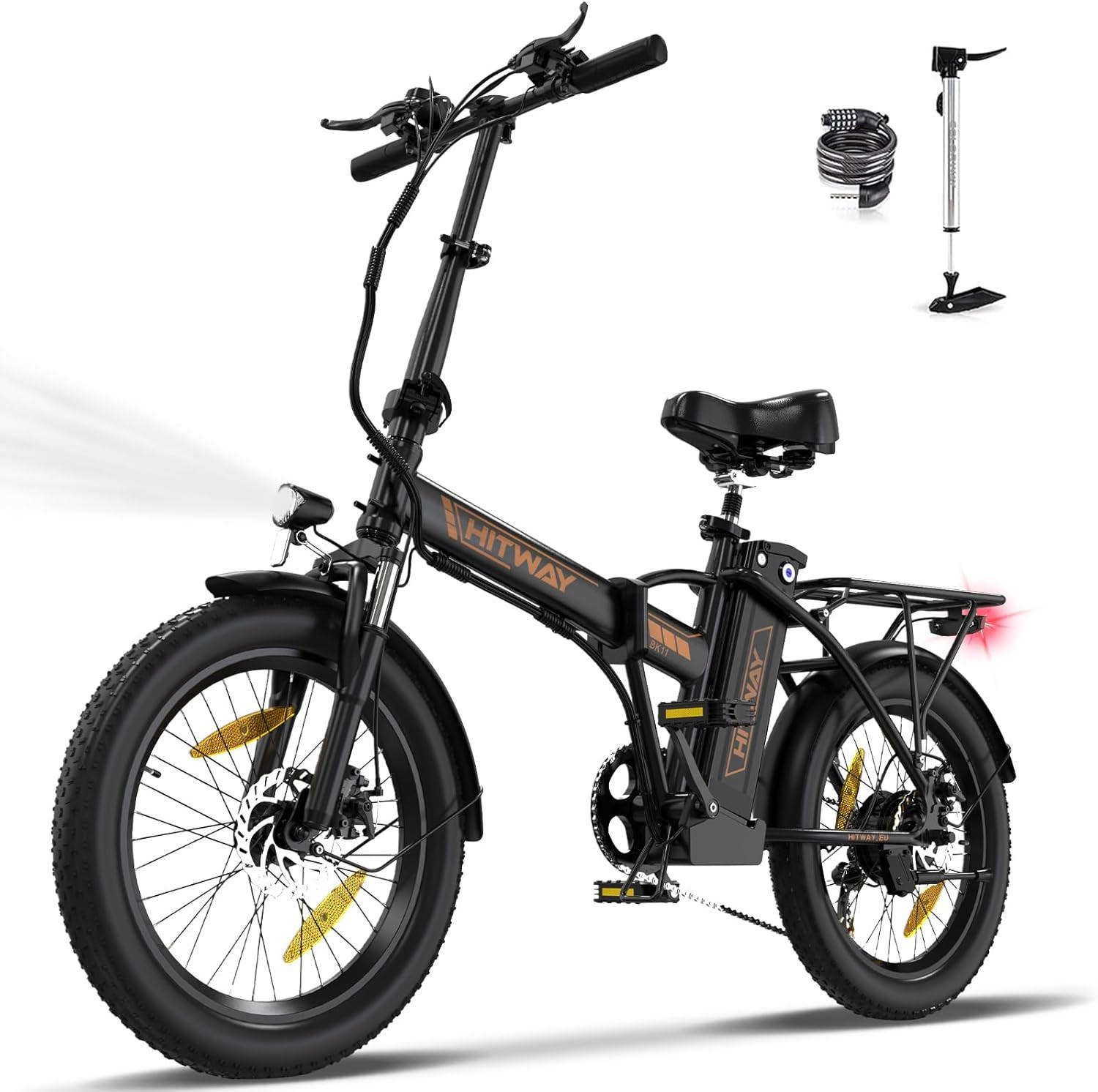 E-BIKE BK11 Klapprad 20*3,0 Zoll mit 36V12Ah Akku Max 35-90km - Orange, Metall (38cm) - HITWAY