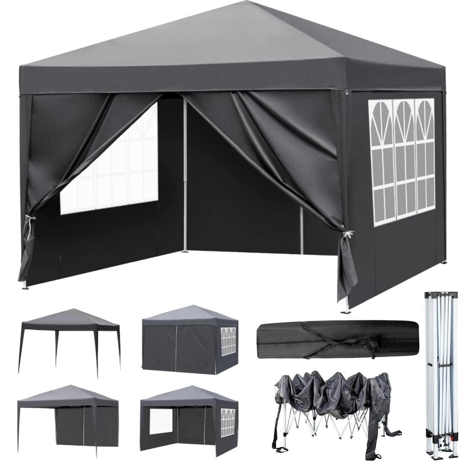 FALTPAVILLON 3x3m Dunkelgrau mit 4 Seitenteilen - Anthrazit, Textil (300/268/300cm)
