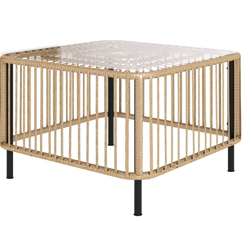 GARTENTISCH 65/65/43 cm Natur Holzwerkstoff aus Rattan mit Glasplatte - Naturfarben, Glas (65/65/43cm) - OKWISH