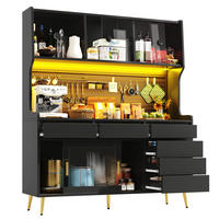 BUFFET 145/39/171 cm schwarz aus MDF und Glas mit LED-Beleuchtung - Schwarz, Holzwerkstoff (145/171/39cm) - OKWISH