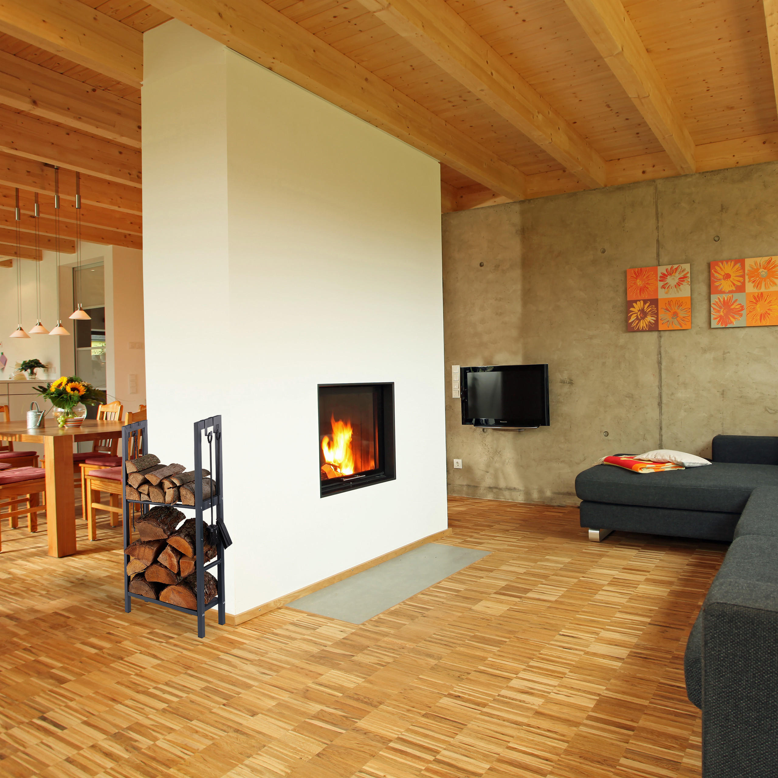 KAMINHOLZREGAL - Anthrazit, Metall (60/100/30cm) - Relaxdays