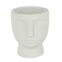BLUMENTOPF GESICHT - Zement - Weiß - S - Ø 14,5 cm - Weiß, Stein (14.5/17.5cm) - J-Line
