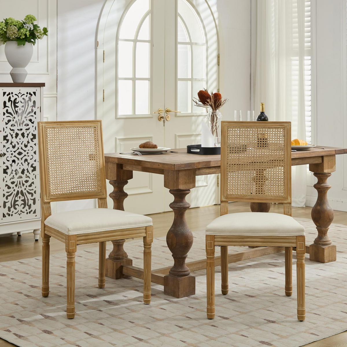 STUHL-SET DE-36376 2 Stück mit Rattan-Rückenlehne Beige - Beige, Holz (50/98.5/53cm) - ComfortXL