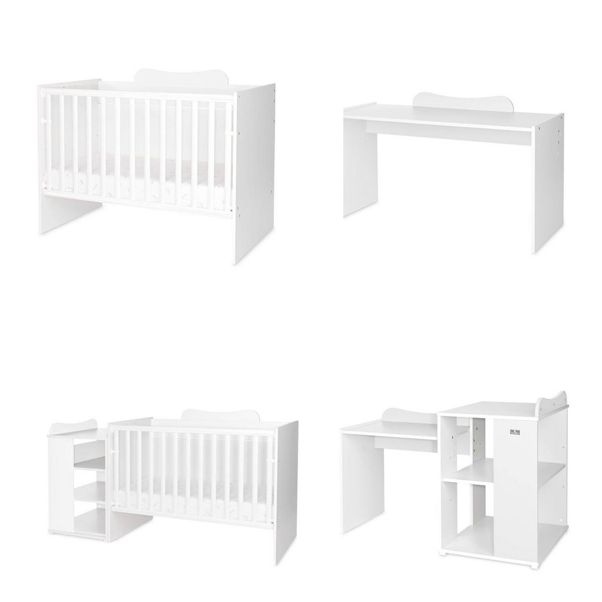 BABYBETT Multi weiß 190 x 82 cm, Wickelkommode, Hausbett, Jugendbett, Schreibtisch - Weiß, Holzwerkstoff (60/120cm) - Lorelli