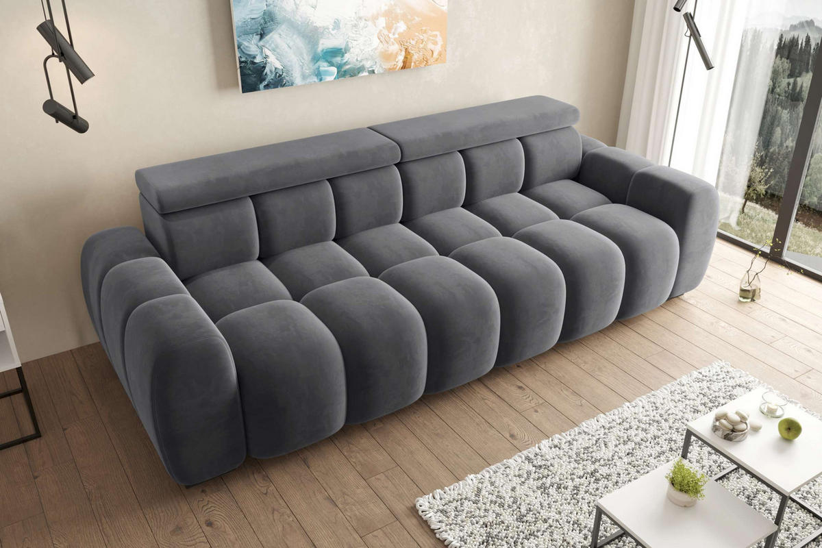 BIGSOFA ALESSIO Velours Anthrazit mit elektrischer Sitztiefenverstellung - Anthrazit, Kunststoff/Textil (248/77/108cm) - 99rooms