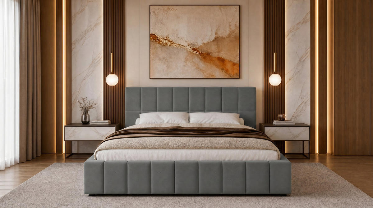 POLSTERBETT 180x200 cm, Alma, Doppelbett mit Bettkasten, Lattenrost aus Holz, Velourstoff, Dunkelgrau - Dunkelgrau, Holz/Kunststoff (180/200cm) - Marpur