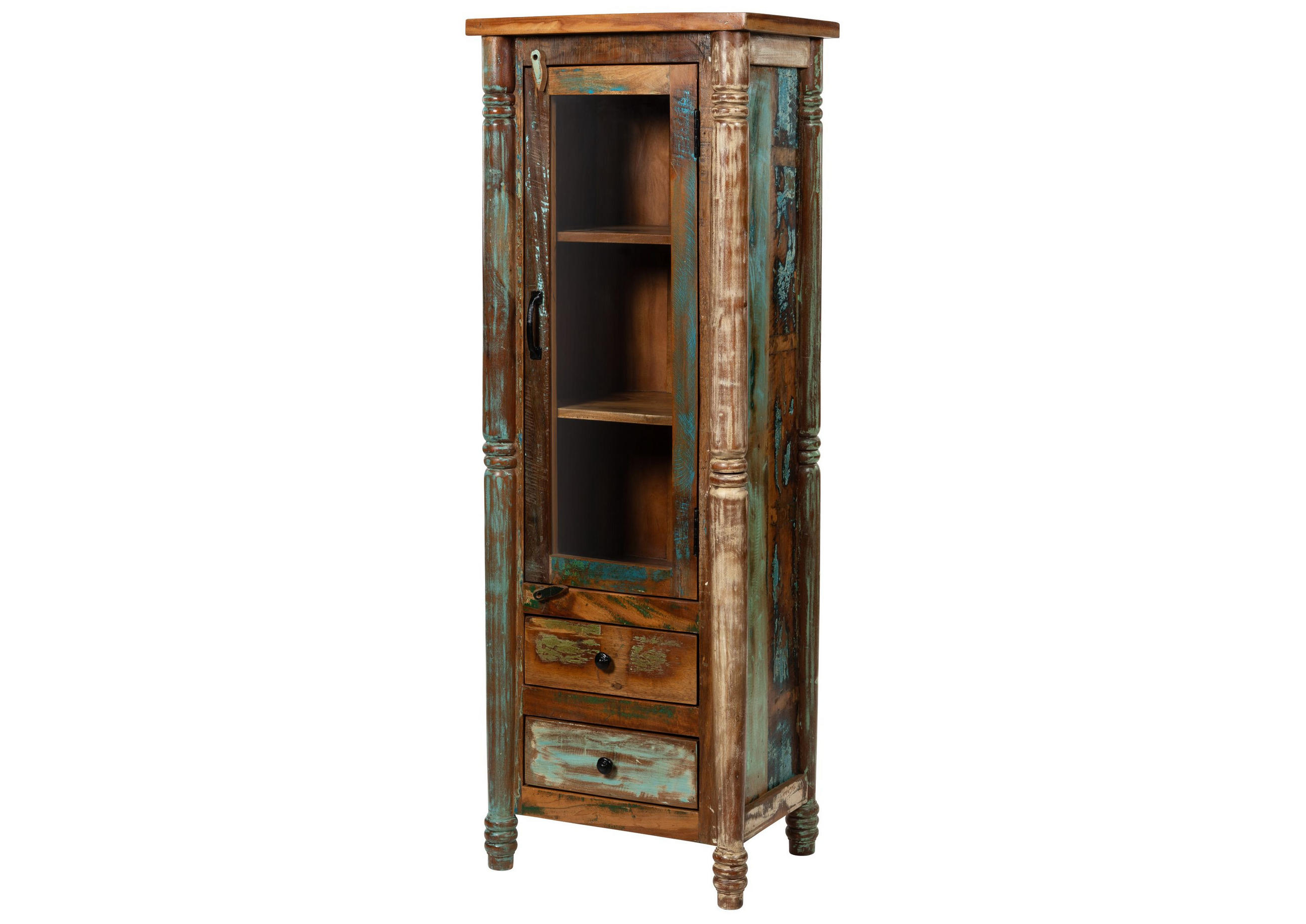 VITRINE Altholz 55x42x150 mehrfarbig lackiert FABLE #30 - Multicolor, Holz (55/150/42cm) - Massivmoebel24