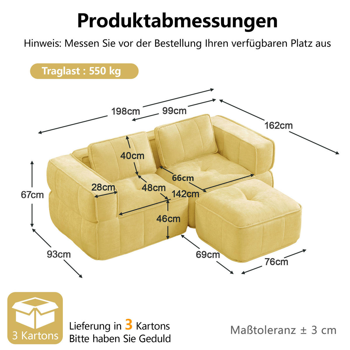 ECKSOFA DE-34428 L-Form mit Hocker Gelb - Gelb, Textil (93/198cm) - ComfortXL