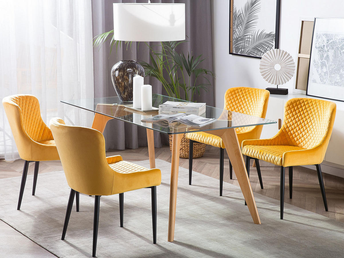 ESSZIMMERSTUHL 2er-Set Samtstoff Gelb Solano - Gelb, Textil/Metall (51/82/52cm) - Beliani