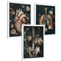 POSTER Set aus 3 Anatomie Mensch Drucke und Wandbilder mit Herz Atmungssystem und Skelett Botanischer Stil Wanddekoration Größe Weißer Rahmen A4 - Weiß, Papier (21/29.7/3cm) - Nacnic