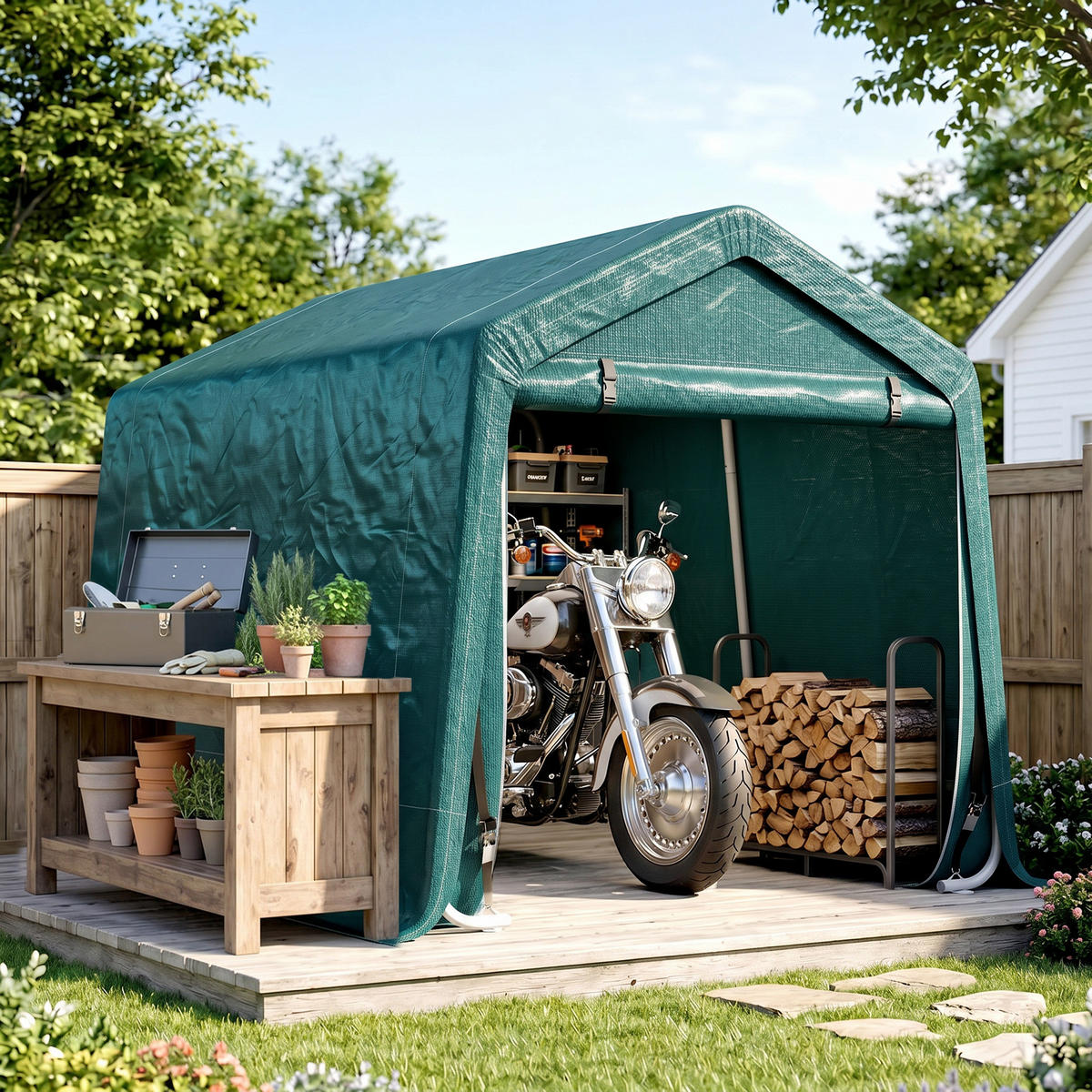 CARPORT Grun 1 Stück - Grün, Kunststoff/Metall (200/202/240cm) - GiPP