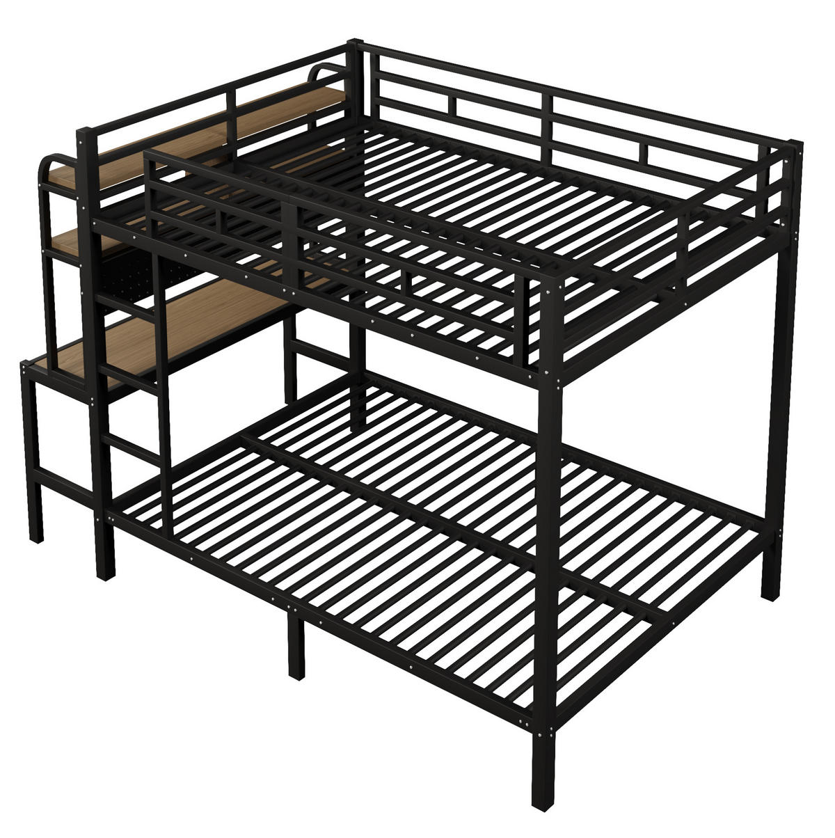 ETAGENBETT aus Metall und MDF 140x200 cm Schwarz mit Schreibtisch, Ablagefächern, LED-Lichtleiste und USB-Anschluss - Schwarz, Metall (140/200cm) - Modfu