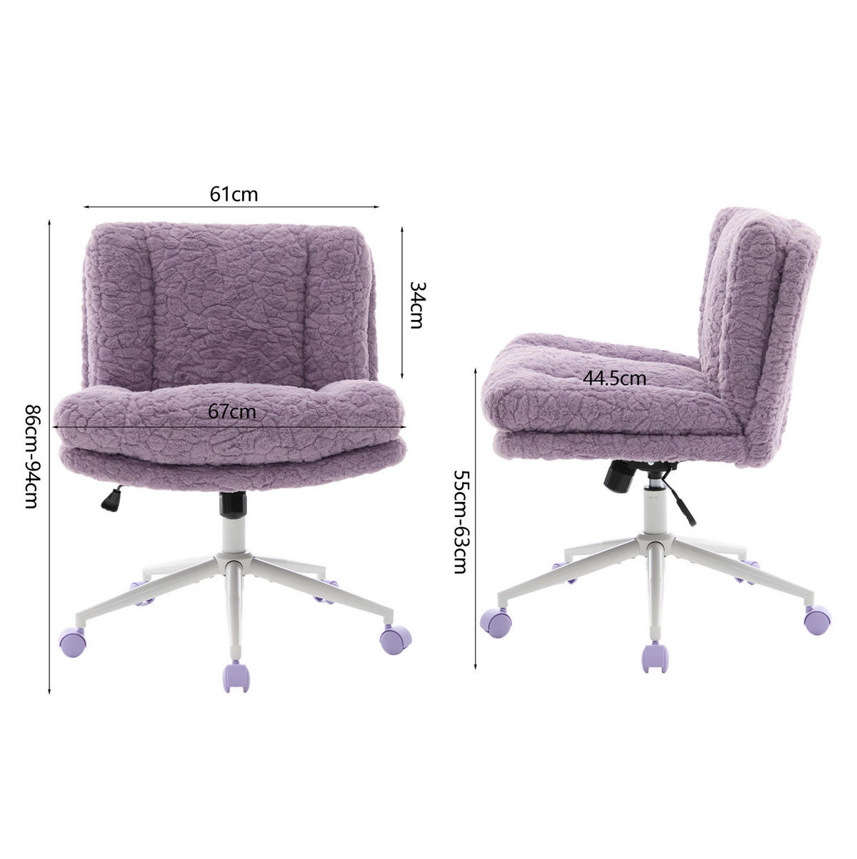 BÜROSTUHL höhenverstellbar 67,1 cm Kunstfell Purple - Lila, Kunststoff (67/94/63cm) - Meubliv