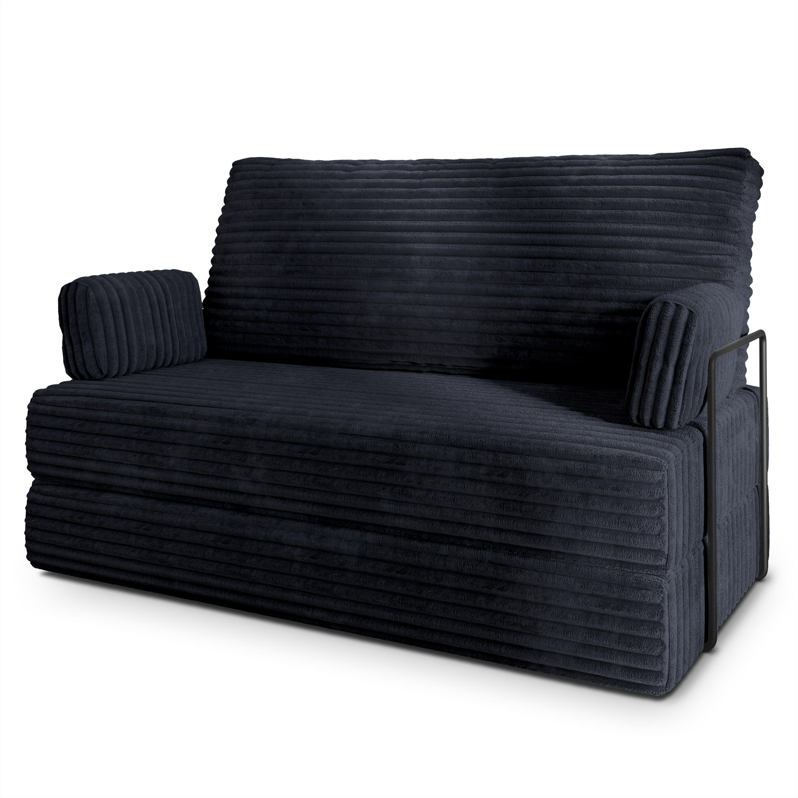 BETTSOFA LADIA aus Schaumstoff Kordstoff Schwarz Schlaffunktion - Schwarz, Textil (140/86/60cm) - MASSENO