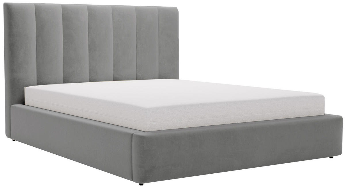 POLSTERBETT 160x200 cm Velor, Lattenrost, Bettkasten, Grau - Hellgrau, Holz/Textil (160/200cm) - Emporius