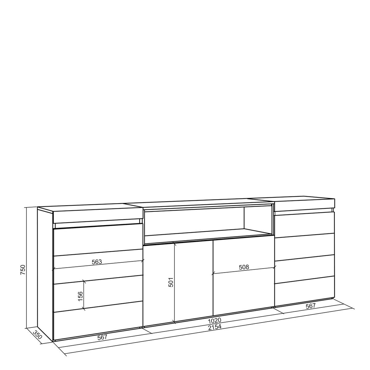 KOMMODE mit Schubladen, SIDEBOARD Schrank, weiß und schwarz, 214/35/75 cm - Schwarz/Weiß, Holzwerkstoff (35/75/214cm) - Skraut Home