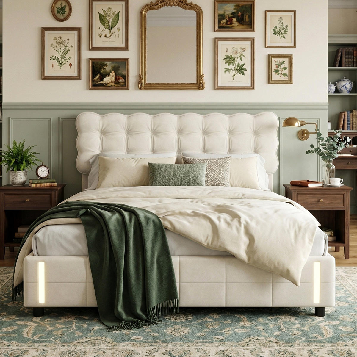 POLSTERBETT Eleganz 140/200 cm mit Bettkasten & Bewegungsmelder Samtoptik Beige - Beige, Textil (140/200cm) - Creahappy