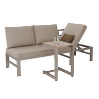 GARTENMÖBEL-SET 3-Sitzer Sofa Verstellbar Tisch Stahl Khaki - Hellbraun, Textil - FLIEKS