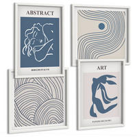 BILDER SET 4er Set - 50x50 cm & 40x60 cm Weißer Rahmen - Poster mit abstrakten Linien und Wellen - Weiß, Kunststoff (50/50cm) - TULUP