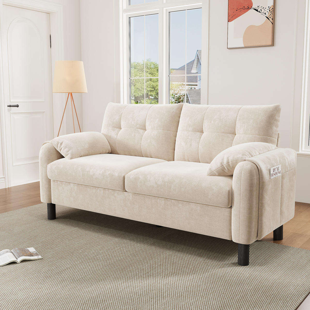 SOFA 2-Sitzer 158 x 80 x 88,5 cm Chenille Beige - Beige, Holzwerkstoff (158/88.5/80cm) - Meubliv