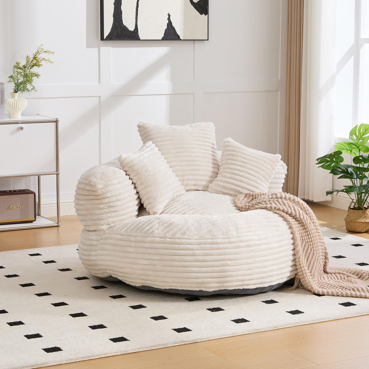 SITZSACK 1-Sitzer 108/108/52 cm in Beige aus Cord - Beige, Textil (108/52/108cm) - CHICFURN