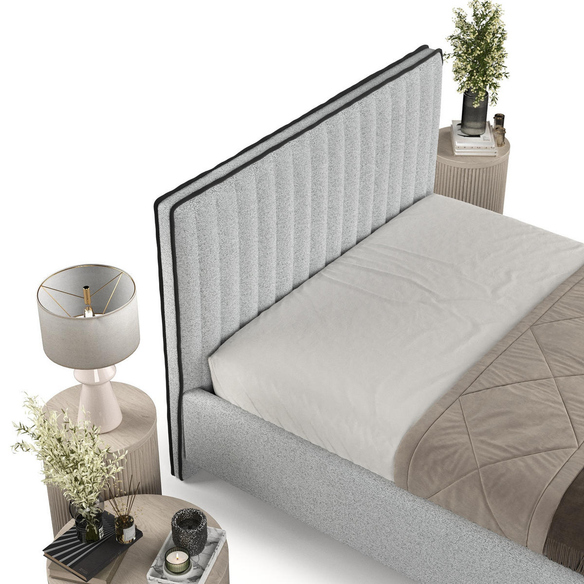 POLSTERBETT Aria 160/200 cm Hellgrau im Riva Stoff - Hellgrau/Naturfarben, Holz/Holzwerkstoff (160/200cm) - AltaBeds