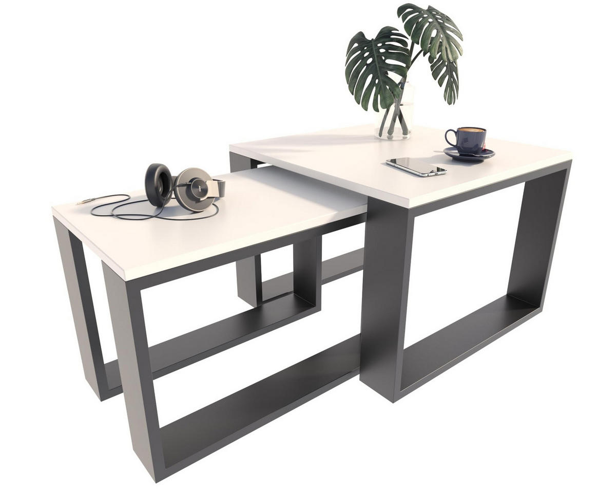 SATZTISCH im Industrie-Stil Weiß 2er-Set - Weiß, Holzwerkstoff (59.6/60/43.3cm) - Matkam Möbel