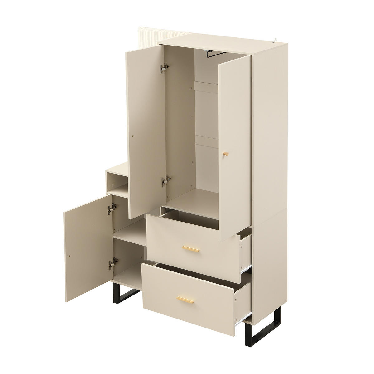 GARDEROBE 110x186cm gepolstert Schuhschrank Flur modern - Beige, Holzwerkstoff (38/186/110cm) - FLIEKS