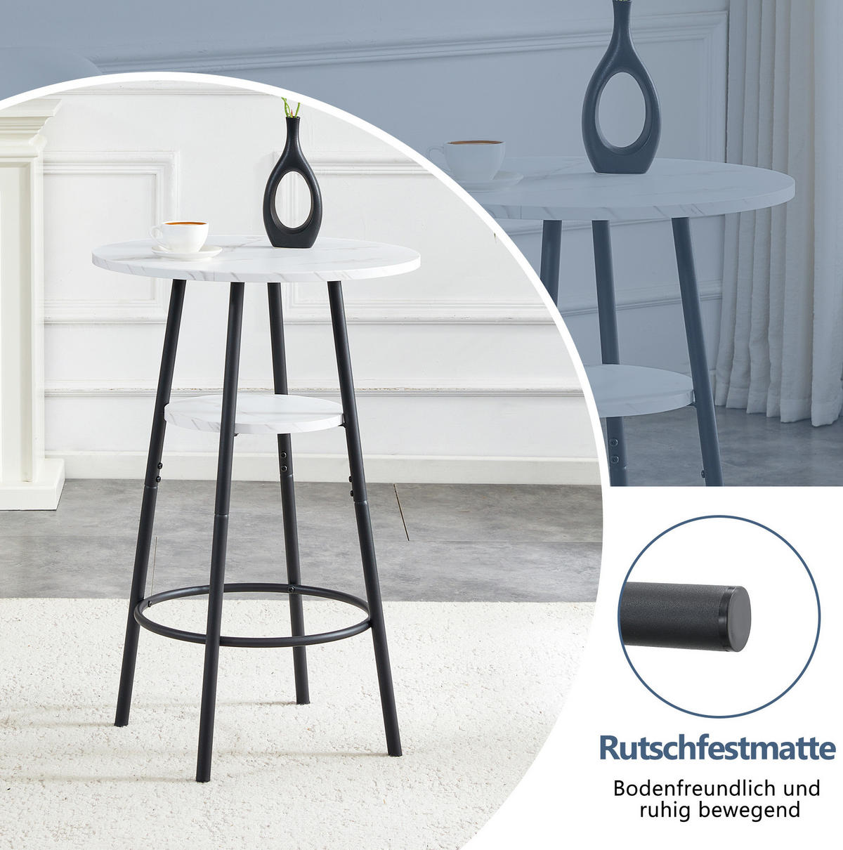 BARTISCH 60/60/89 cm mit Ablage in Weißer Marmoroptik und Metallgestell - Weiß, Holzwerkstoff (60/60/89cm) - BEAOK