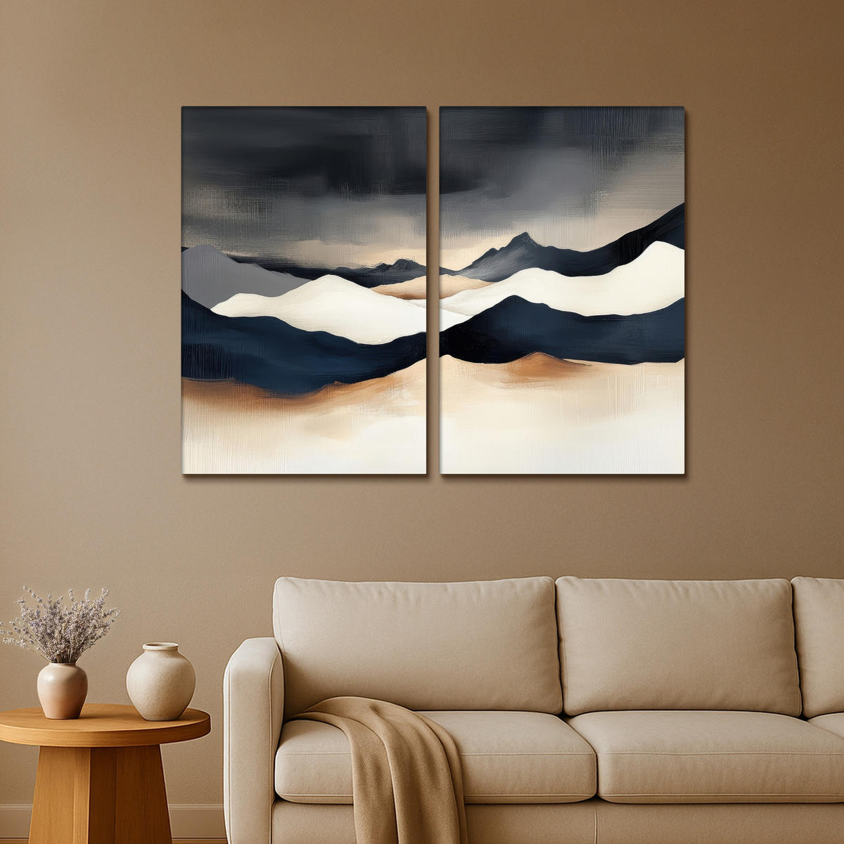 LEINWANDBILD 2er Set Landschaft - Abstrakt - Modern 160x120 cm - Dunkelblau, Textil (160/120cm) - MuchoWow