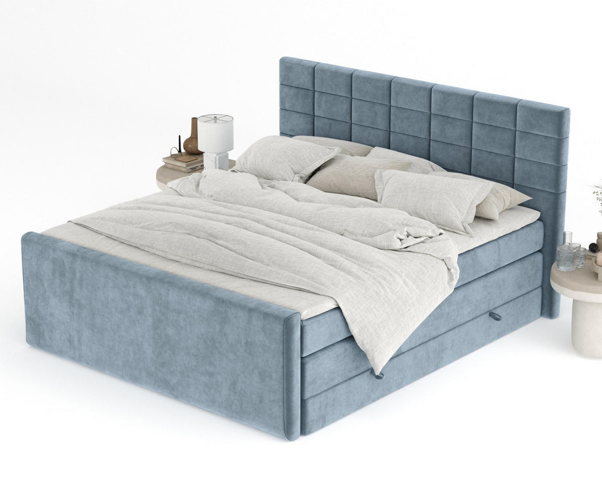 BOXSPRINGBETT Ava Blau Grau 180/200 cm - Blaugrau/Schwarz, Holz/Holzwerkstoff (180/200cm) - Maison de Reve