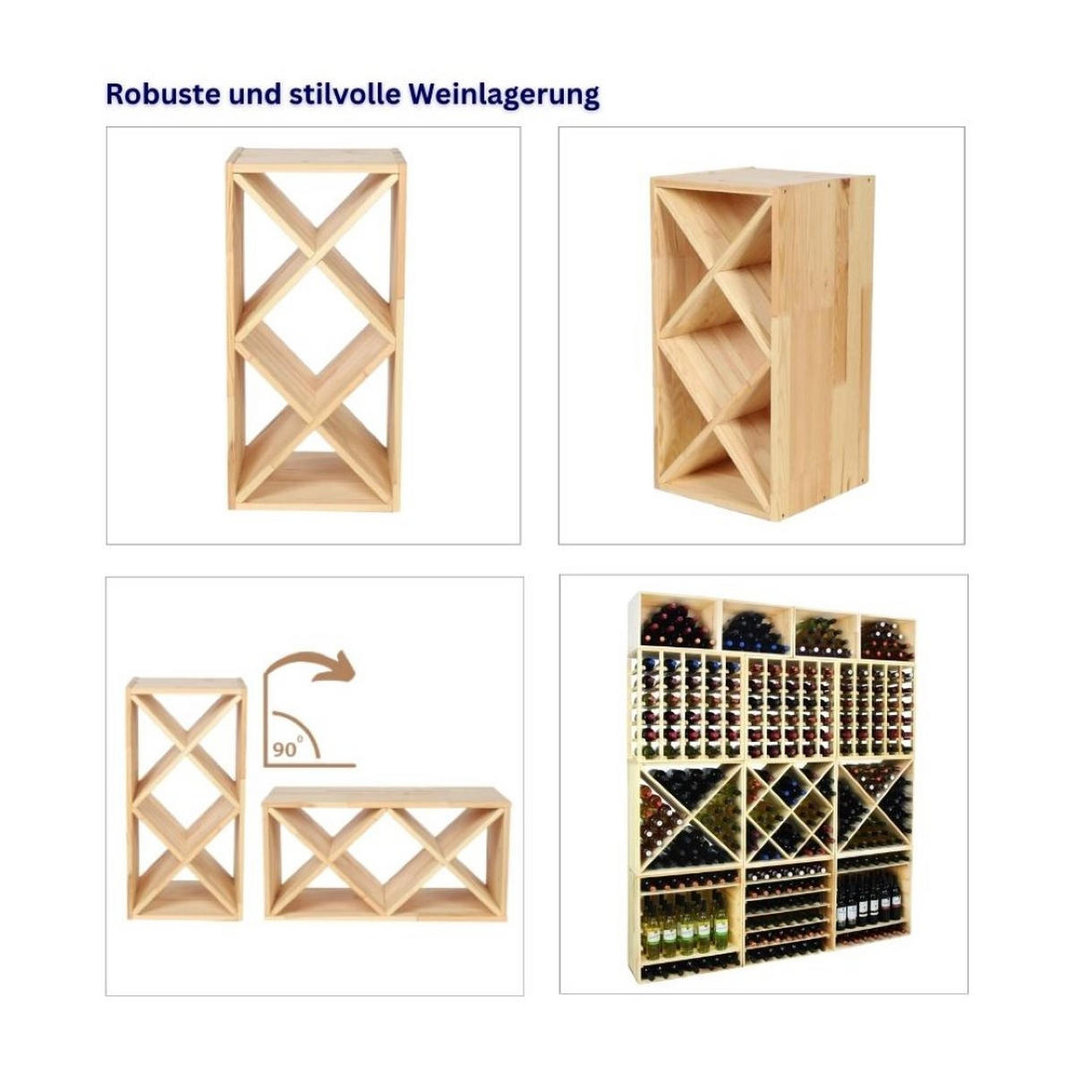 WEINREGAL Vincellar Mod 30x60x30 cm Rauten Modul Für 14 Flaschen Massives Kiefernholz Braun Geölt - Braun, Holz (30/30/60cm) - PROREGAL